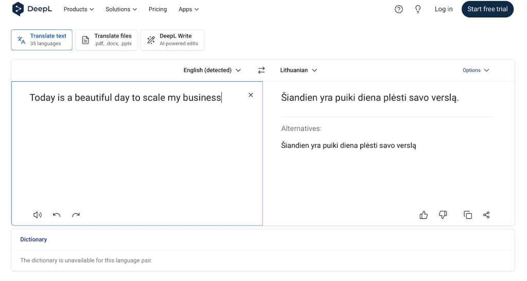 DeepL AI įrankis verslui